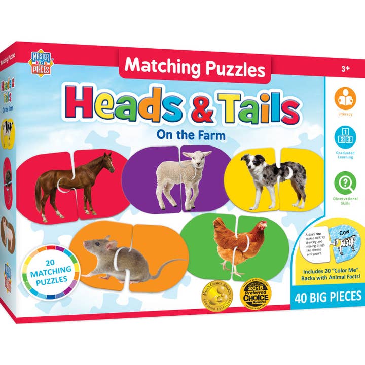 Masterpieces Puzzles - Wholesale Puzzle - Kids - Heads & Tails On the Farm Matching Jigsaw Puzzles