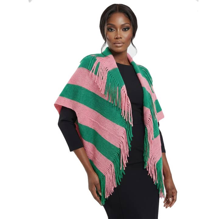AKA Pink und Green Stripe Fringe Cocoon Cardigan für den Großhandel von PinktownUSA