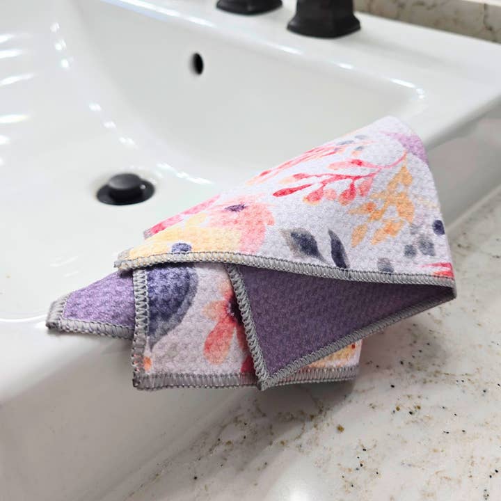 Berry Sweet Towels - Wholesale Wash Cloth - Flower Pretty Microfiber Washcloth - Waffle Weave 12x12"0