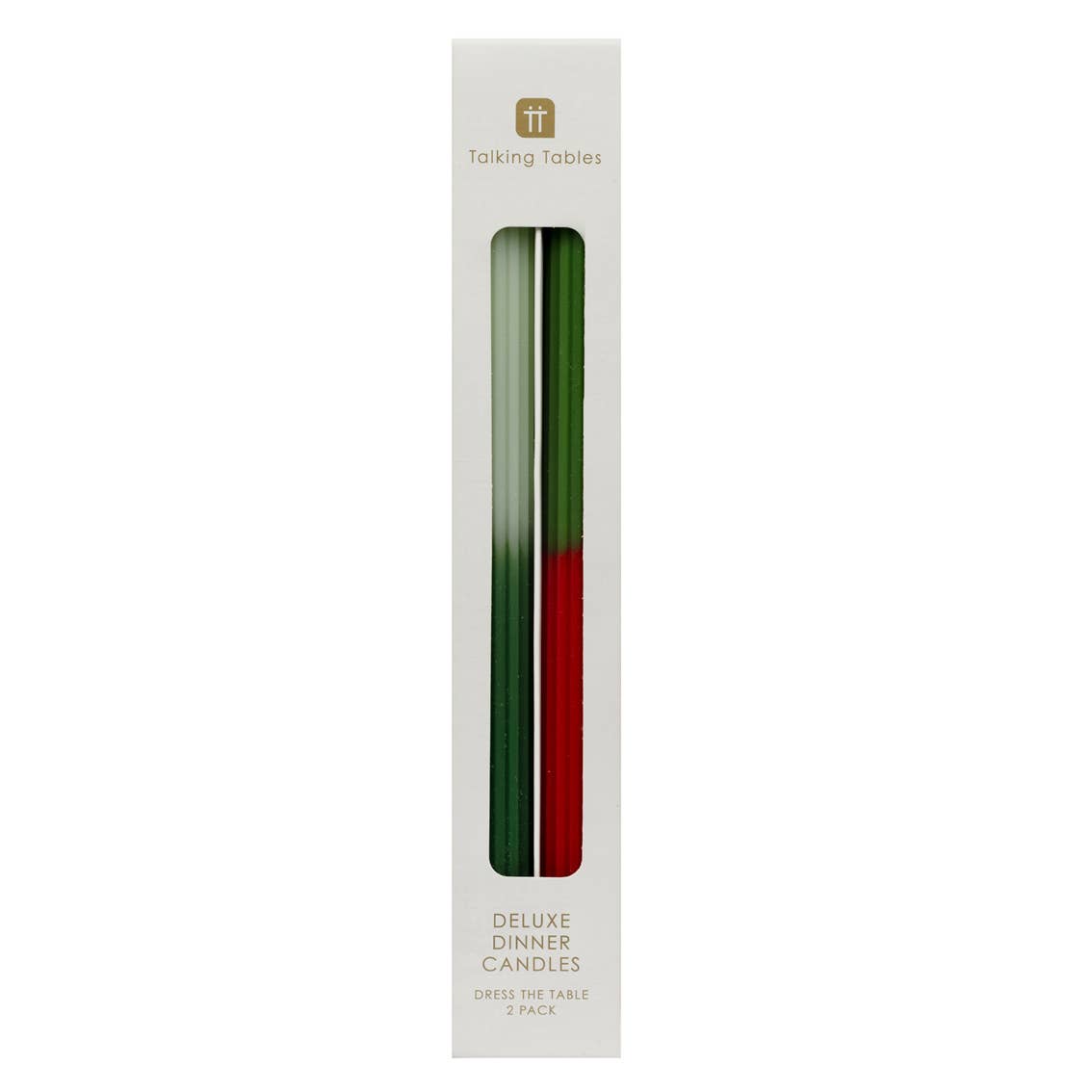 Talking Tables UK - Wholesale Tapered Candle/Candlestick - 2 Tone Red & Green Dinner Candles | 2 Pack |Christmas Décor|5