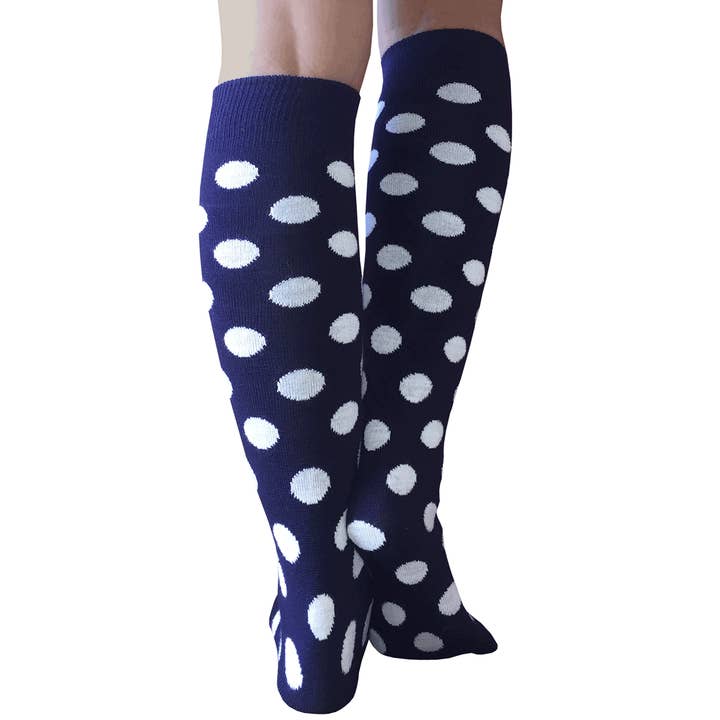 Navy Blue/White Polka Dot Socks for wholesale by Chrissy's Socks