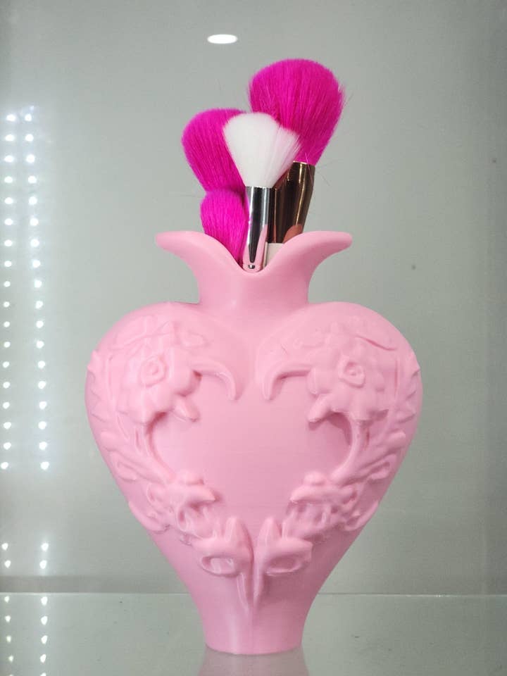 3D Printed Pink Heart Vase & Brush Holder - Floral Decor & Organizer for wholesale by JDCOLFASHION LLC