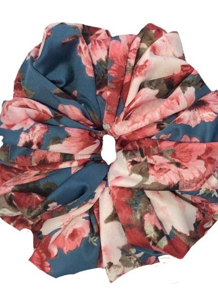 Navy Blue Jersey Floral XL Scrunchie for wholesale by Nazia's Scrunchies