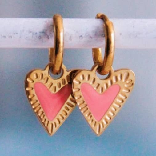 Bazou - Wholesale Hoop Earrings - Stainless steel hoop earrings with fantasy heart - salmon0