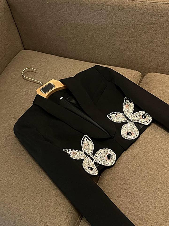 Sanyao Fashion - Wholesale Suit Set - Women's - SY396 Pink Suit with Diamond Bow Decor and Short Hip Skirt 11