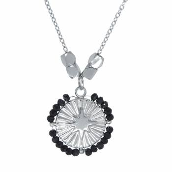 Halskæde mønt stjerne omgivet af sorte sten for engroshandel hos Style Republic - Carsten Maletz