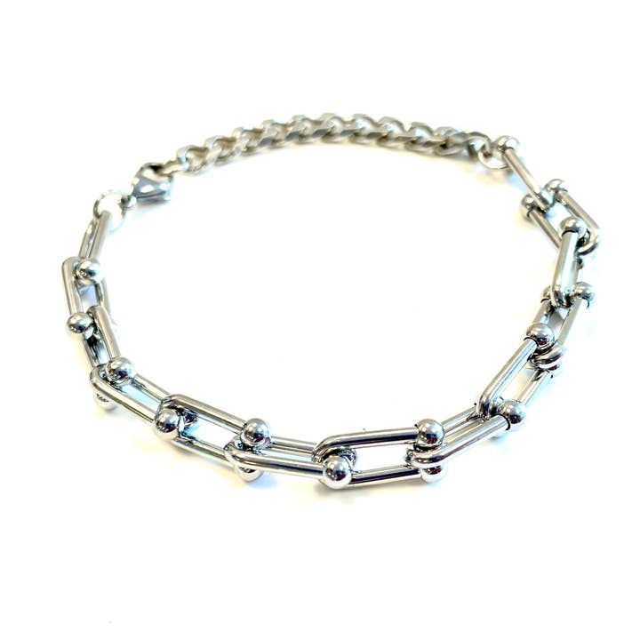 Stirrup stainless steel silver bracelet for wholesale by Chic Le Freak