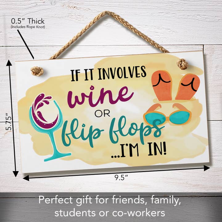 CounterArt/Highland Home/Thirstystone - Wholesale Sign - "Involves Wine" Humorous Hanging Wood Wall Sign 9.5" x 5.75"3