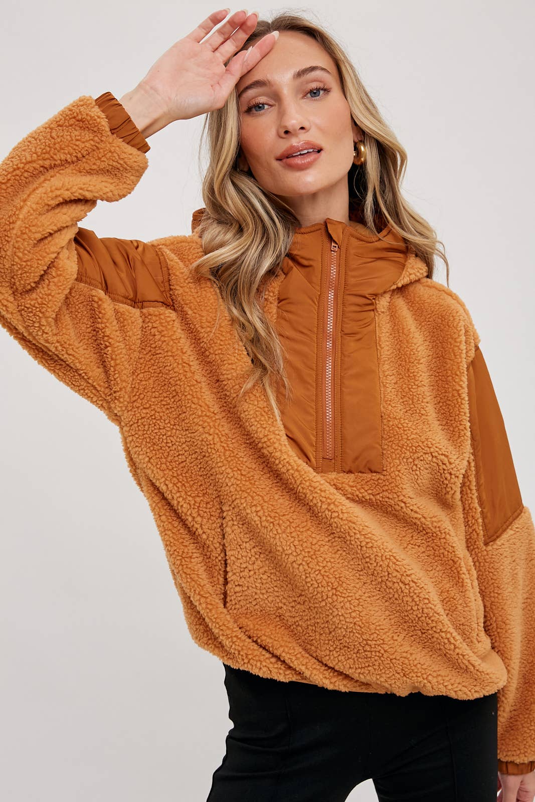 Bluivy - Wholesale Hoodie - Women's - FAUX SHEARLING CONTRAST HOODIE23