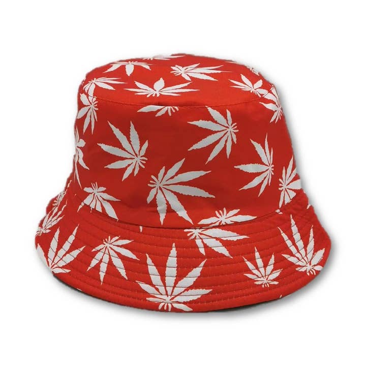 Red Leaf Design Bucket Hat Festival Rave Headwear Party for wholesale by SFW Trade