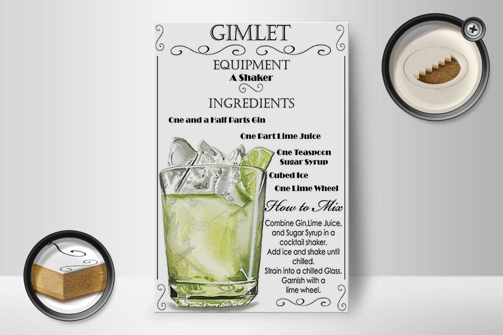 Femer - Wholesale Sign - Wooden sign alcohol 12x18 cm Gimlet equipment ingredients decorative sign1