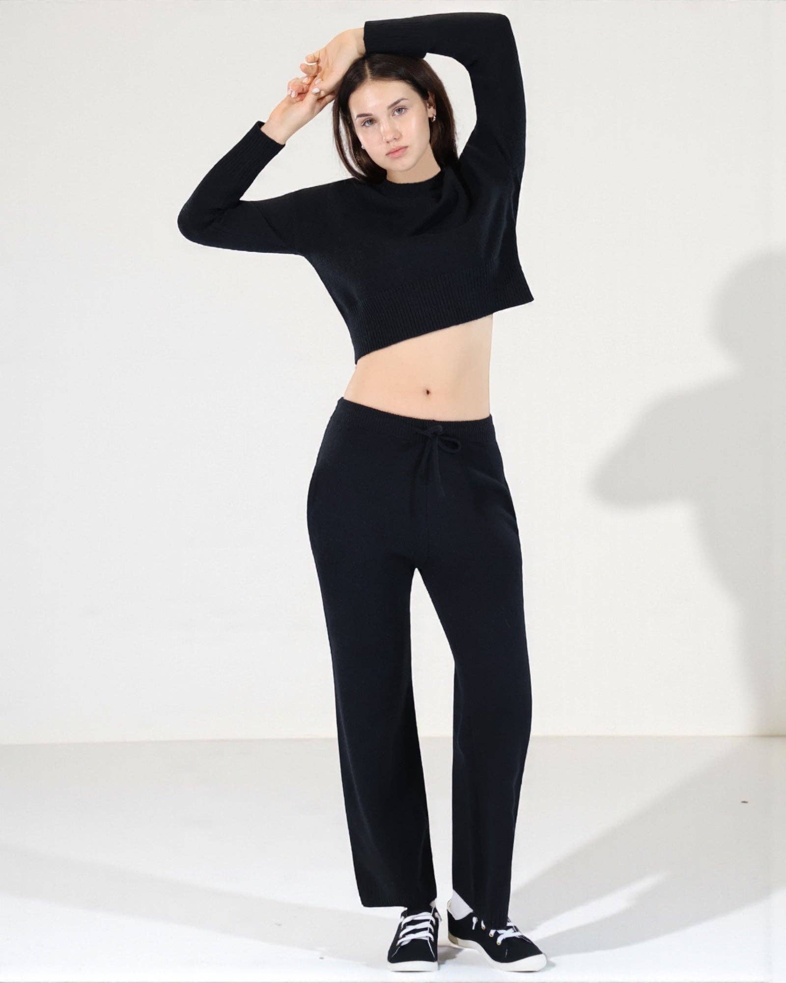 Royal Threads – wholesale Lounge set – Women's – Women’s Knit Two-Piece Set Cropped Hoodie with Wide Leg Pants4