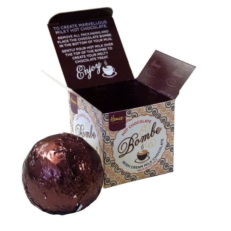 Hames Chocolates – wholesale Hot cocoa mix/kit – Milk Hot Chocolate Bombe with Irish Cream Flavouring1