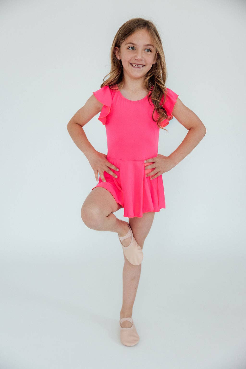 Mila & Rose - Wholesale Leotard - Kids - Neon Pink S/S Twirl Leotard1