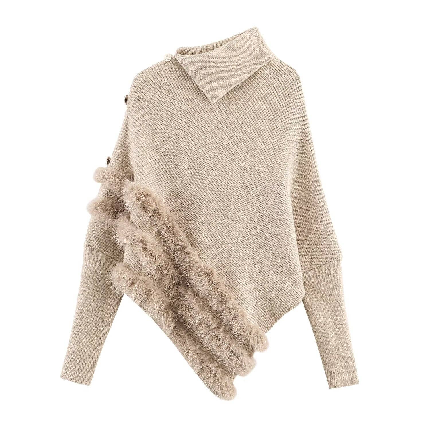 Svelte Seduction - Wholesale Knitted jumper – Women′s - Irregular Asymmetric Turtleneck Long Sleeved Sweater Women Winter Furry Stitching Loose Sweater Top1