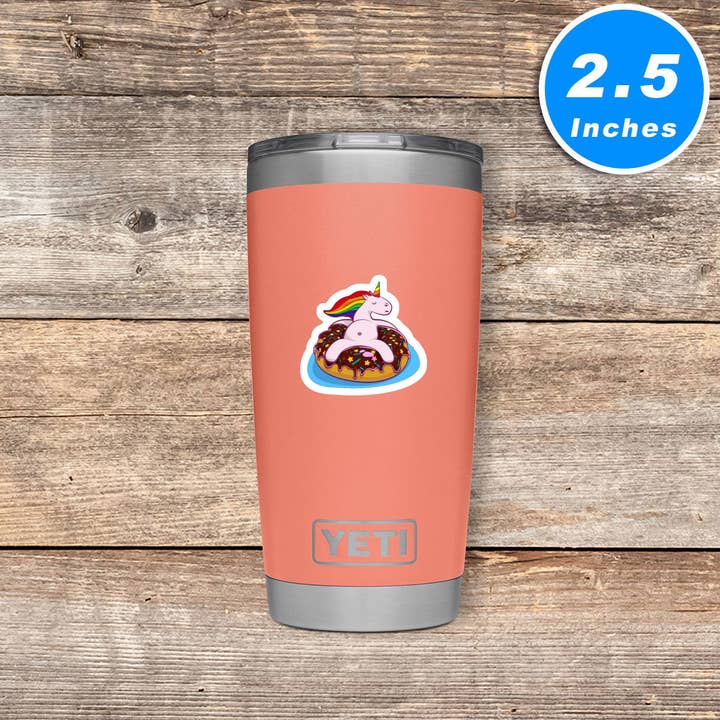FunPopStickers – wholesale Klistermärke – Enhörning På En Donut Flytande Sommar Rolig 3-Pack - Set med 2,5, 3 och 4 tums vinylklistermärken för laptop - Sommar Rolig för laptop, telefon, vattenflaska, bil och mer dekal (3-Pack)