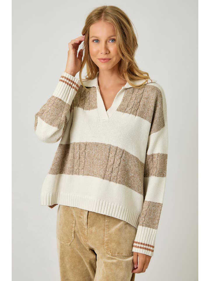 Mystree - Wholesale Knit Sweater - Women's - 60899 V-Neck Multistripe Sweater17