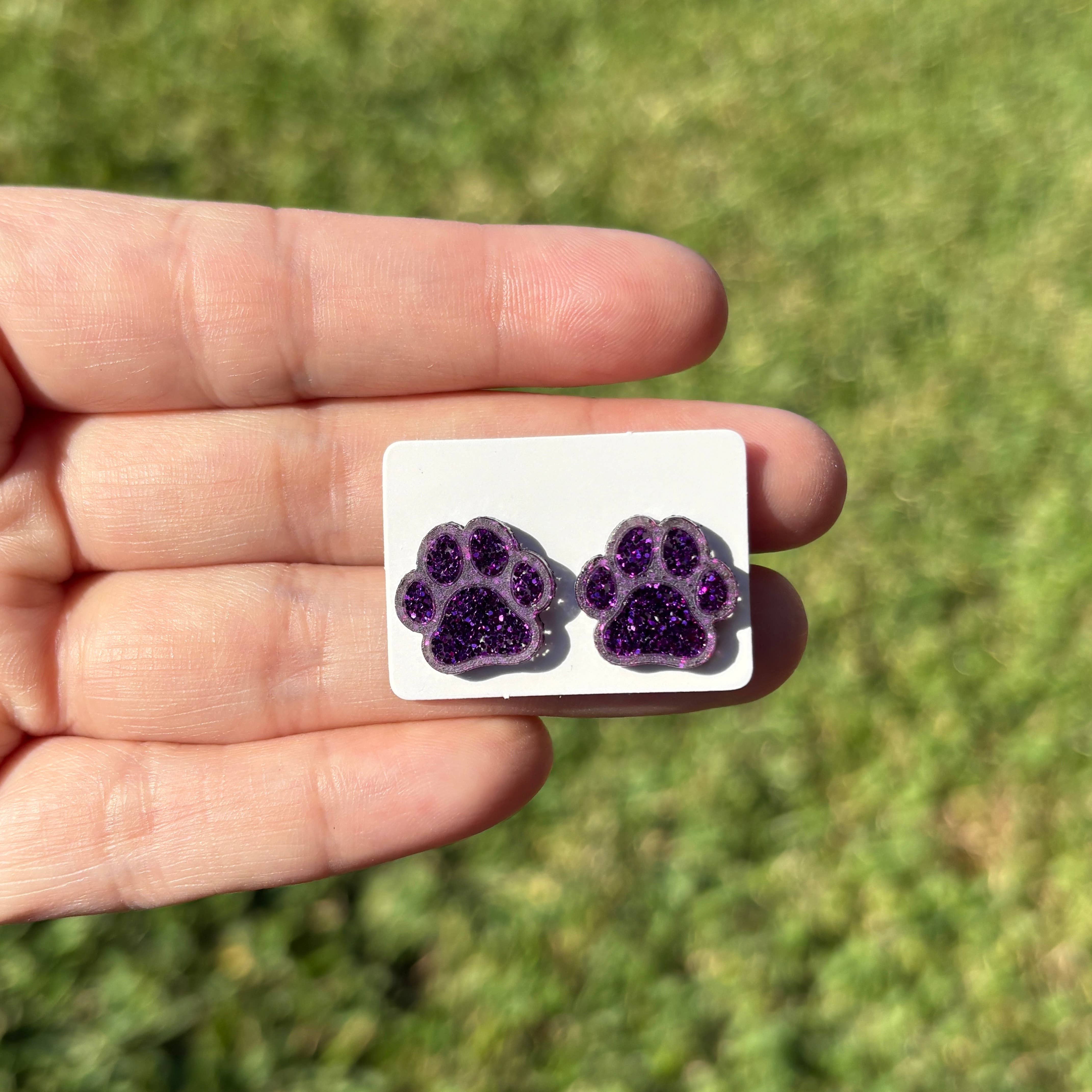 Laser & Color Designs LLC - Wholesale Stud/Post Earrings - Glitter Paw Print Studs, Mascot Studs, Team Spirit3