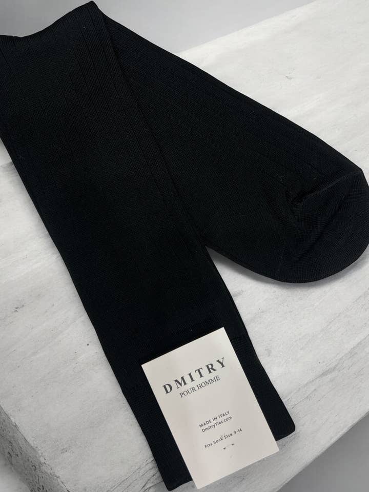 DMITRY Chaussettes côtelées noires en coton mercerisé, fabriquées en Italie pour la vente par DMITRY Ties