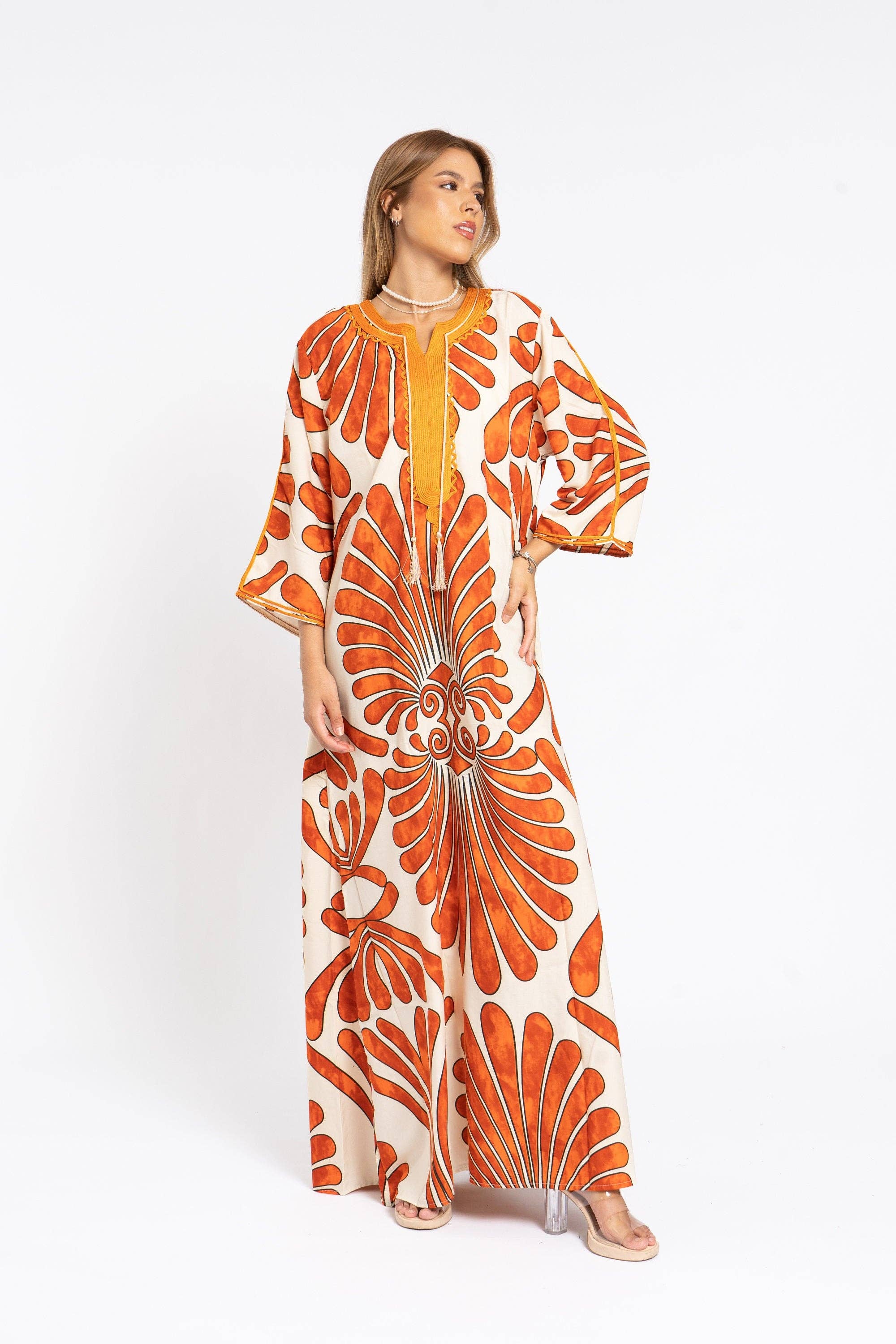 Gipci – wholesale Kaftan - Dam – Chic orange sommarkaftan för kvinnor, kaftaner, kaftaner för kvinnor, boho kaftanklänning, kaftaner för kvinnor, sommarkaftaner, kvinnor1