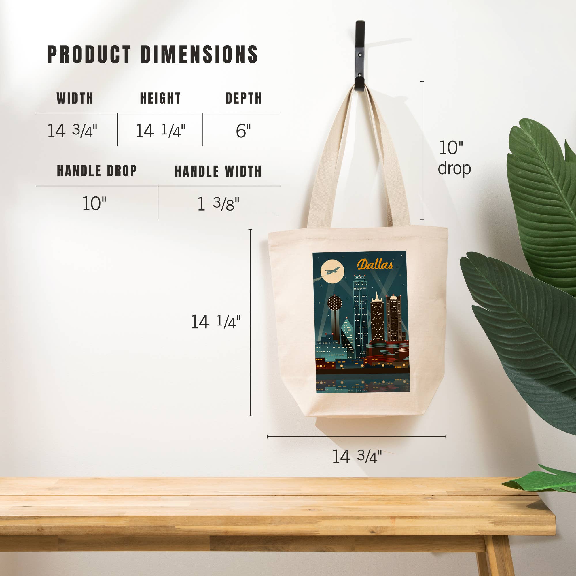 Lantern Press - Wholesale Tote Bag - Unisex - ORGANIC TOTE BAGS Dallas, Texas, Retro Skyline4
