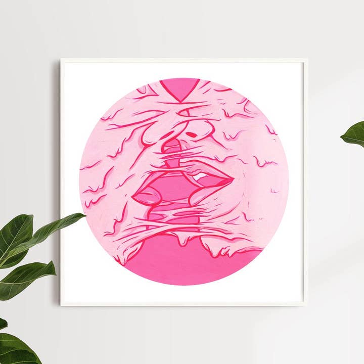 Stampa Giclée Amore Appiccicoso: Arte Pop Surrealista Labbra di Zubieta per la vendita all'ingrosso da parte di Zubieta Illustration