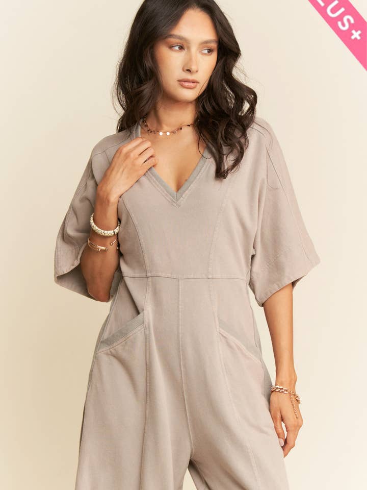 Davi & Dani - Wholesale Jumpsuit - Women's - PLUS GARMENT PANTS V NECK SHORT SLEEVE JUMPSUIT6