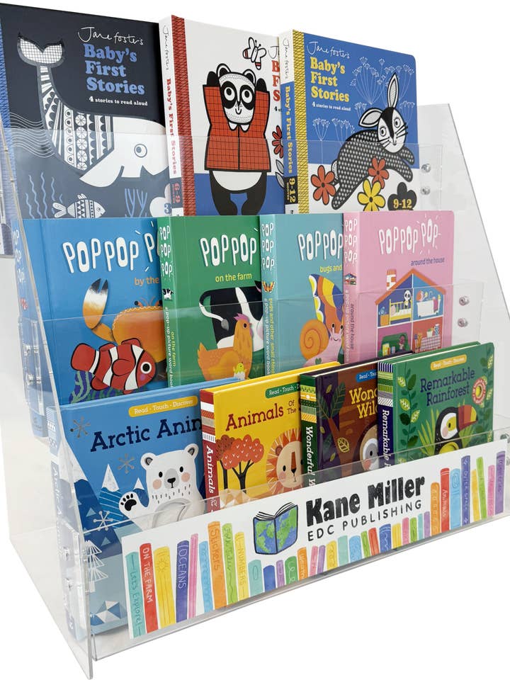 3-Tier Kane Miller Acrylic Shelf Display for wholesale by EDC Publishing