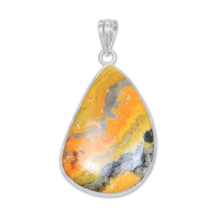 Handmade Jewels - Wholesale Individual Charm/Pendant - BumbleBee Jasper Minimalist Pendants - Handmade, Silver-Plated Brass, Wholesale9