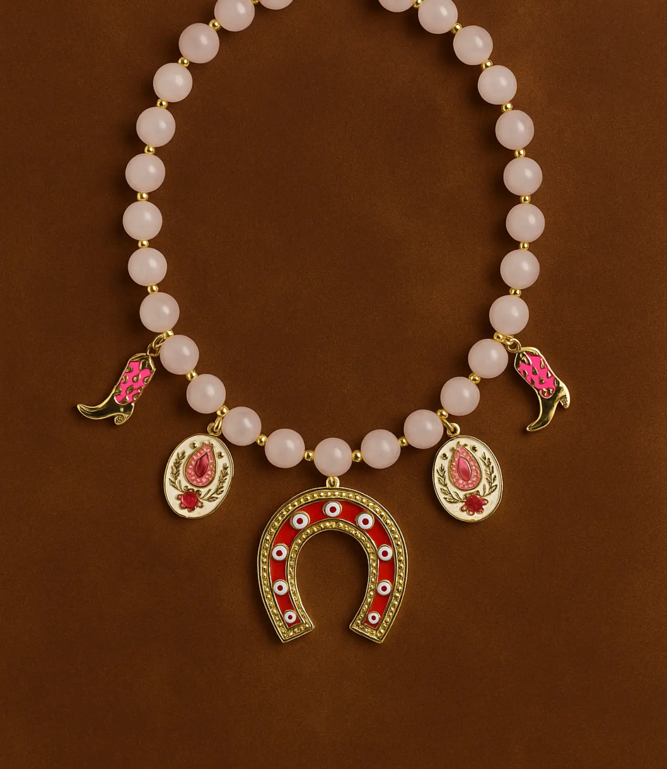 PHOEBE´S - Wholesale Pendant/Charm Necklace - Western Necklace with Rose Quartz and Lucky Charms0