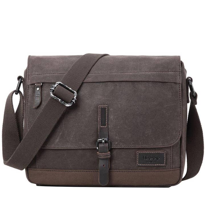 Troop London - Vendita all'ingrosso Tracolla - Uomo - TRP0443 Borsa a tracolla in tela e pelle Troop London Heritage, borsa da viaggio, adatta per tablet11