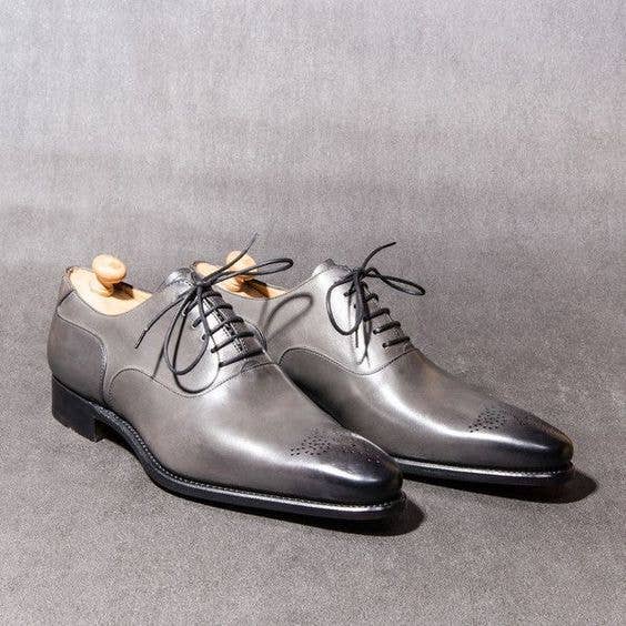 The Royale Leather - Wholesale Oxford Shoes - Men's - Handmade Men'S Grey Patina Leather Formal Oxford Shoes