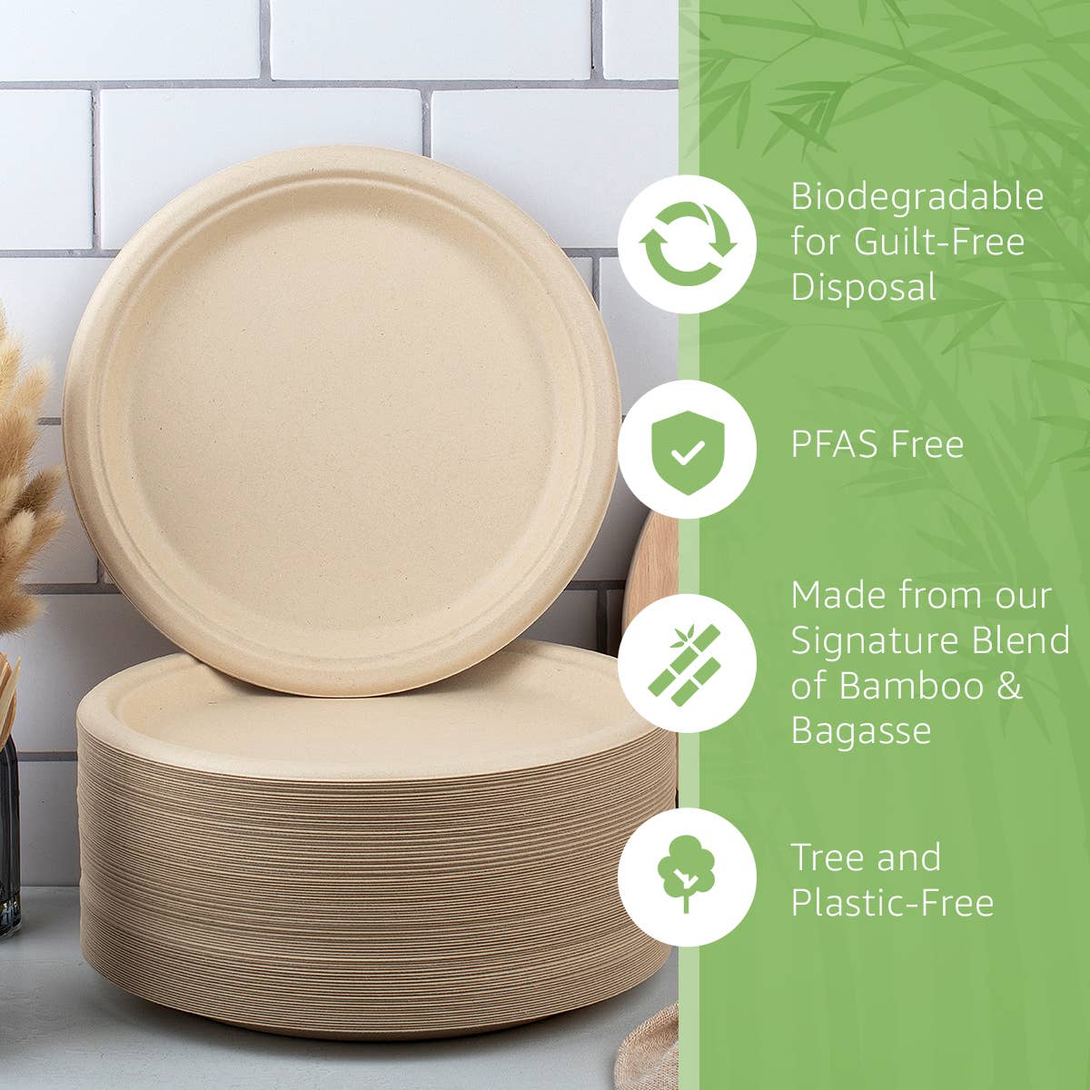 Ibambo – wholesale Disposable plate – Ibambo Bamboo Disposable Paper Plates - 10 Inch - 125 Pack1