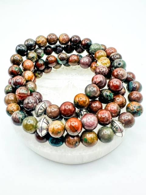 Jaspe fantaisie avec perle décorative argentée pour la vente par B.Birdwatcher Spiritual Stones