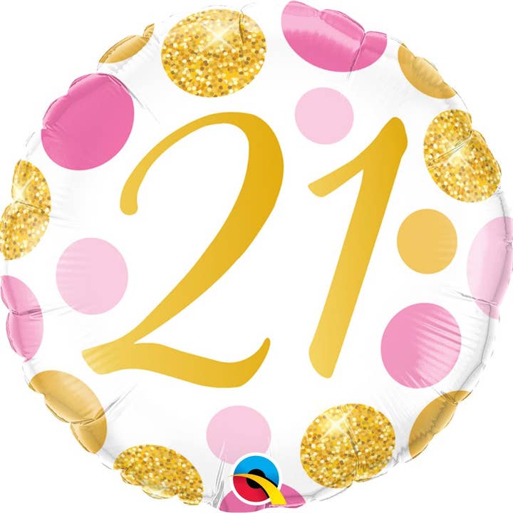 18" 21 Pink And Gold Dots Balloon for wholesale by Party Hunterz LLC