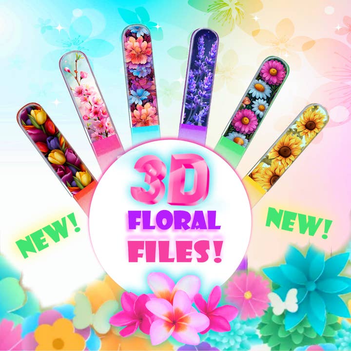 Classy Nail Files - Wholesale Nail File - Raining Pansy Flowers 3D Colored Czech Crystal Nail File3
