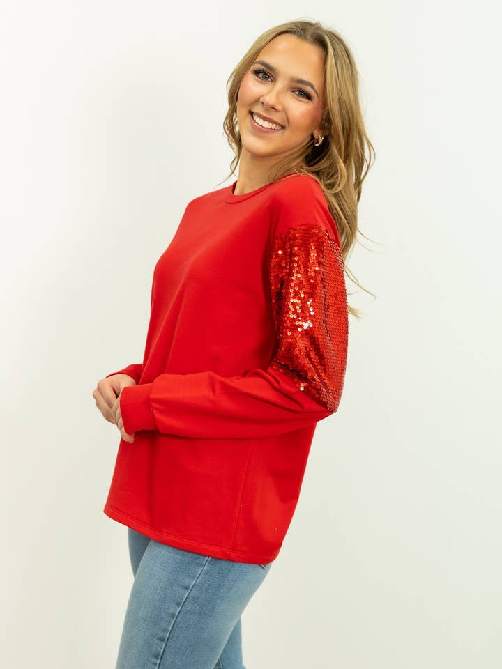 Light Weight Sequins Sweatshirt, Red for wholesale by GRACE+EMMA by Southern Grace