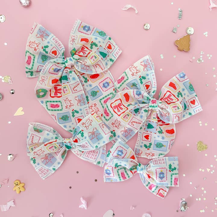 Christmas Stamps, crepe de chine for wholesale by Tiny Wonders Bows