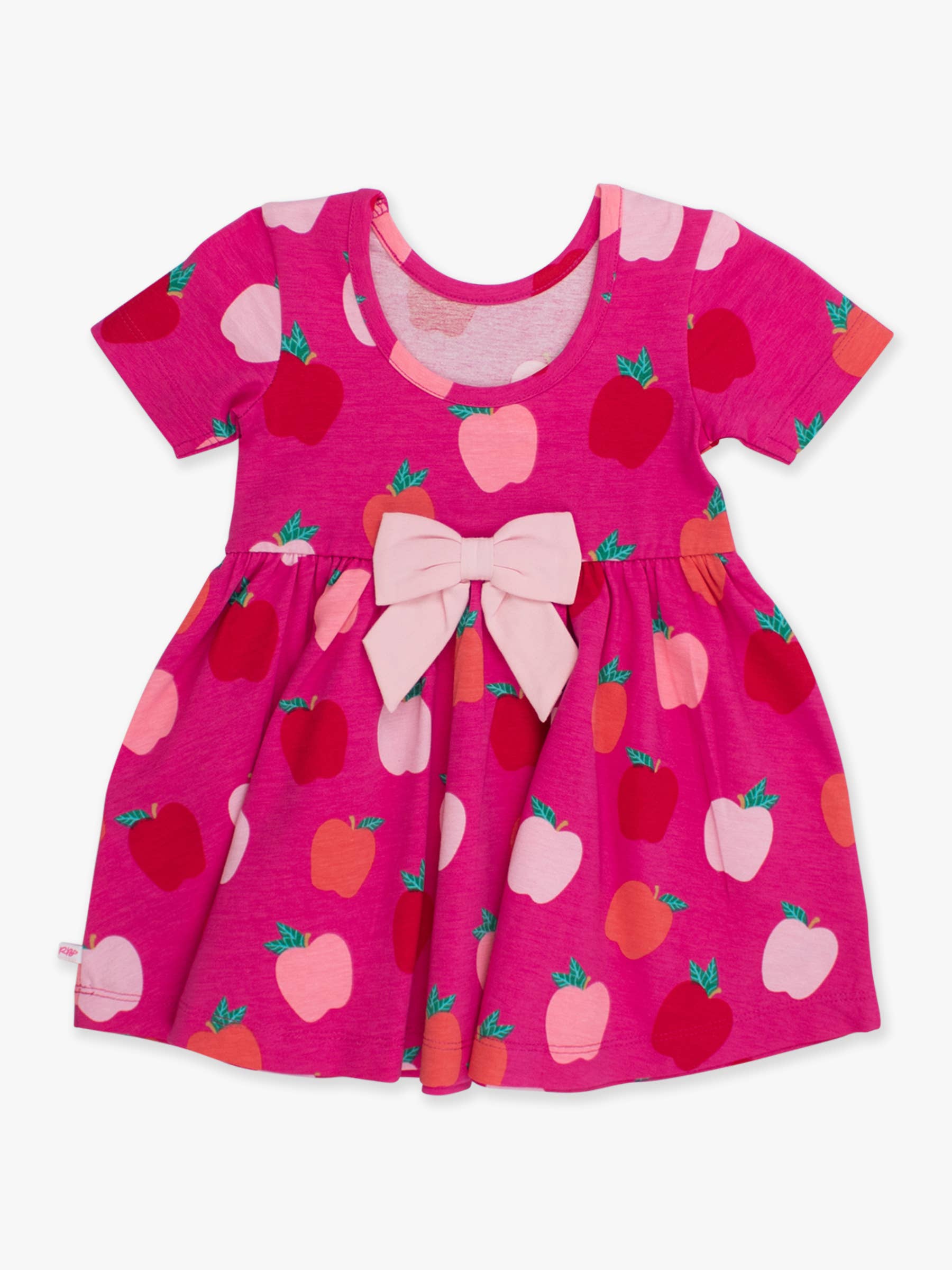 Pink Girls Apple of My Eye Short Sleeve Knit Twirl Dress for wholesale on Faire9