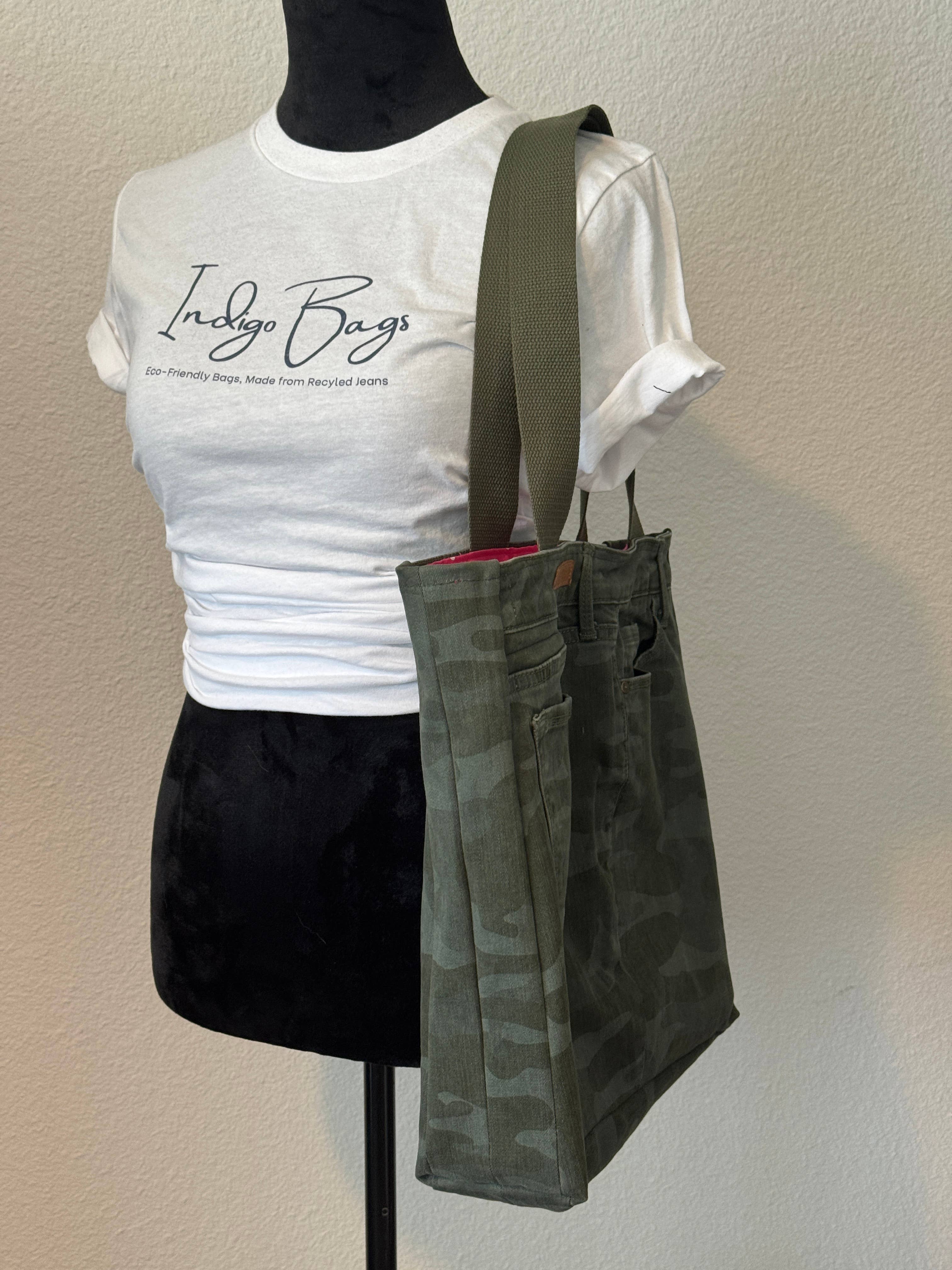Indigo Bags - Wholesale Tote Bag - Women's - Sanctuary Upcycled Camo Print Jean Tote Bag - hot pink dots5