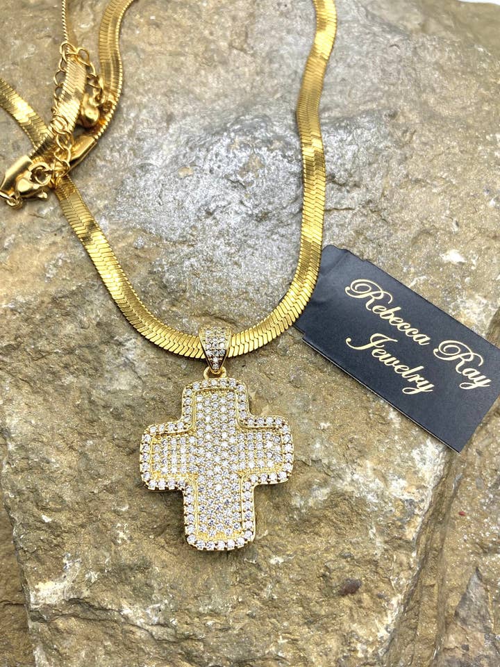 Pave Crystal Cross Statement Necklace for wholesale by Rebecca Ray Jewelry
