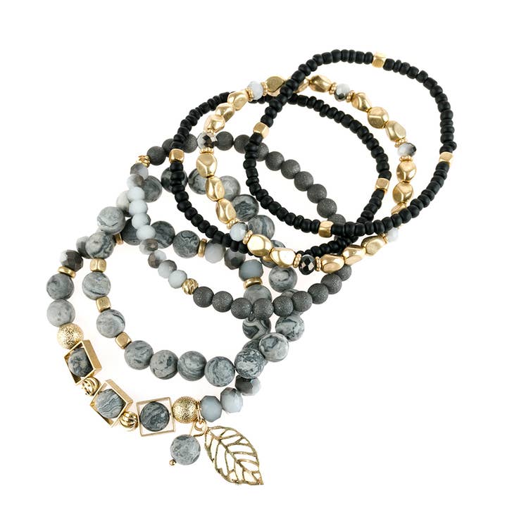 MYS Wholesale Inc - Wholesale Charm/Dangle Bracelet - Natural Stone Mixed Beads Leaf Charm Bracelet4