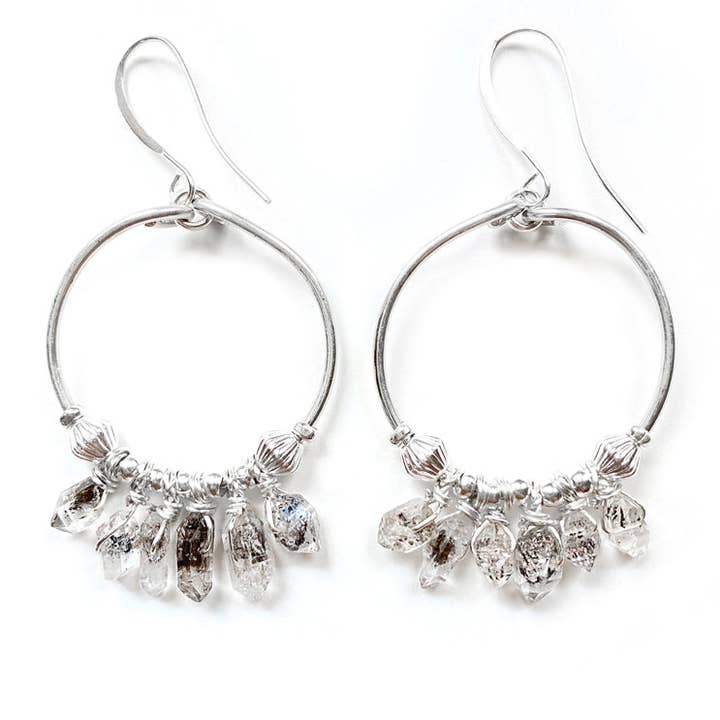 Herkimer Diamond Hoop Earrings, 3.25" for wholesale by 100 Graces