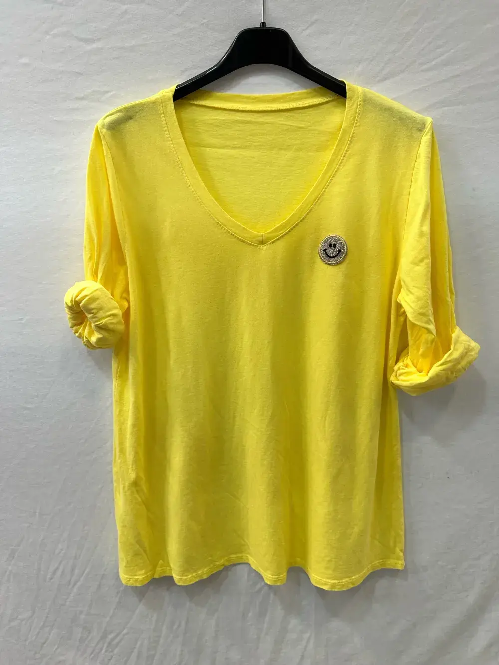 Mimi & Gogo - Vendita all'ingrosso Maglietta - Donna - T-shirt con smiley di paillettes, taglia unica 36-428