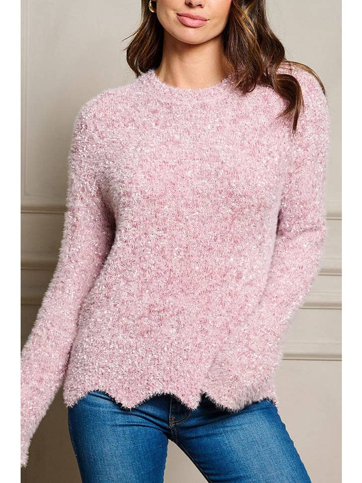 ROUSSEAU - Wholesale Knit Sweater - Women's - LONG SLEEVE FUZZY PULLOVER SWEATER