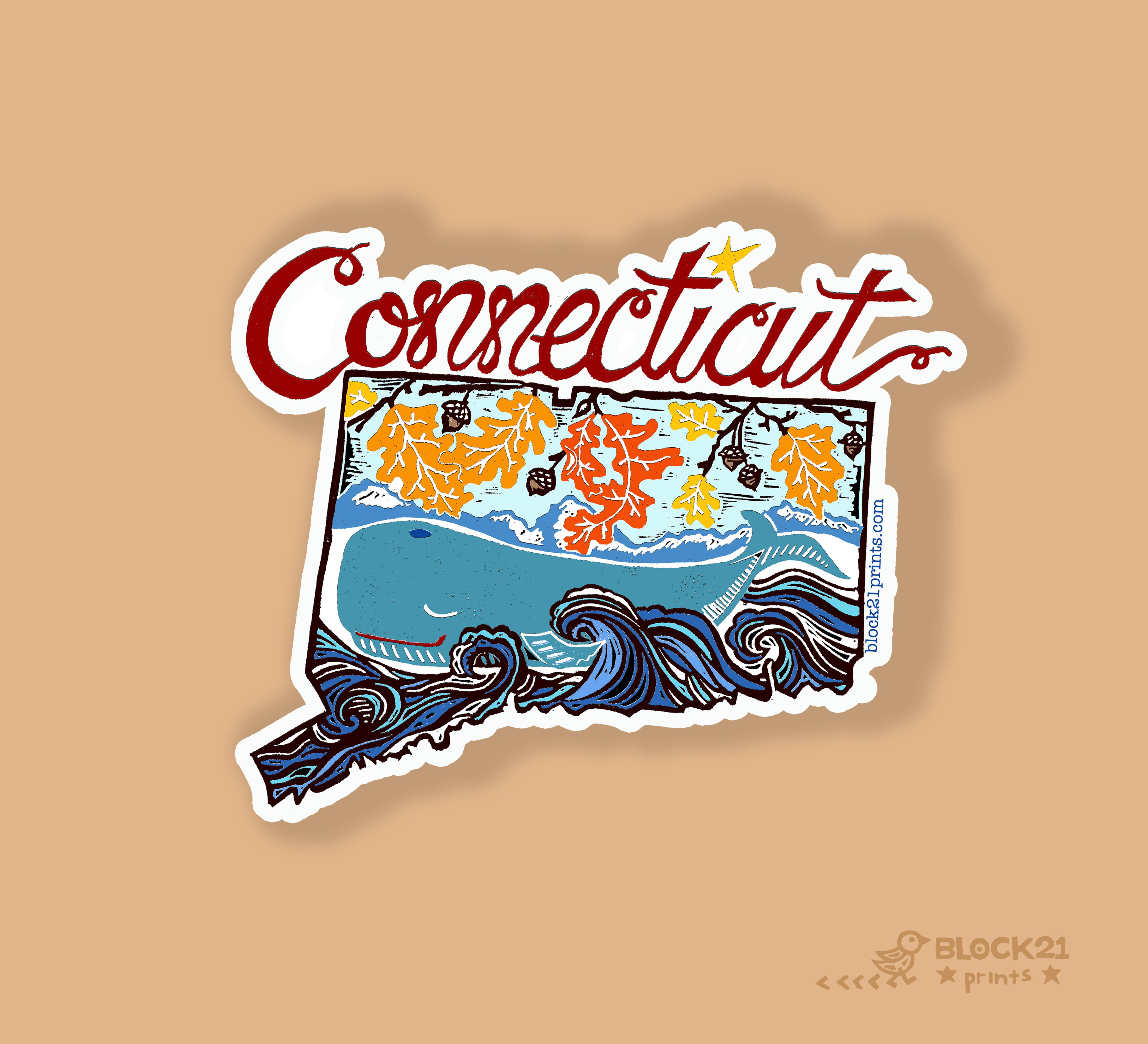 Block21Prints - Wholesale Sticker - Connecticut State Die-Cut Sticker – Map Illustration