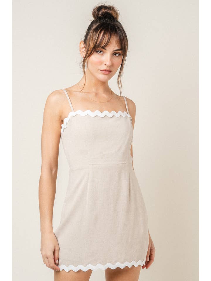 Fore Collection - Wholesale Dress - Women's - COLOR BLOCK WAVE TRIM LINEN BLEND MINI DRESS-DD8226FO
