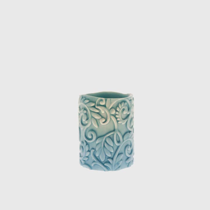 BrightWick Embossed Ceramic Laurel LED Pillar-No Fragrance for wholesale by ARTEMIS