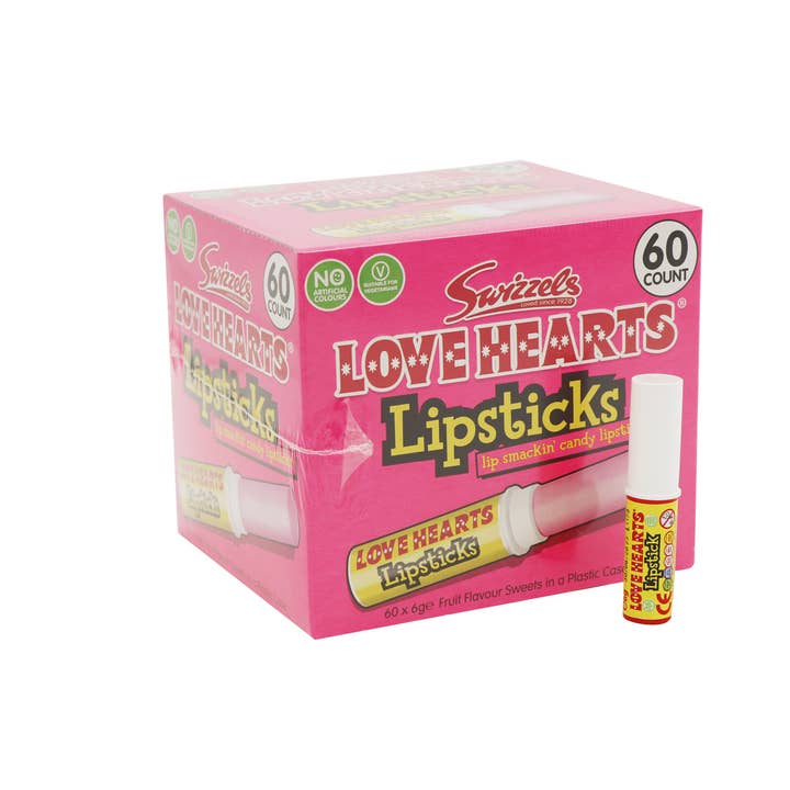 Grandpa Joe's Candy Shop - Wholesale Hard Candy - Limited Import Swizzles Love Hearts Lipsticks 6g, 60ct Case