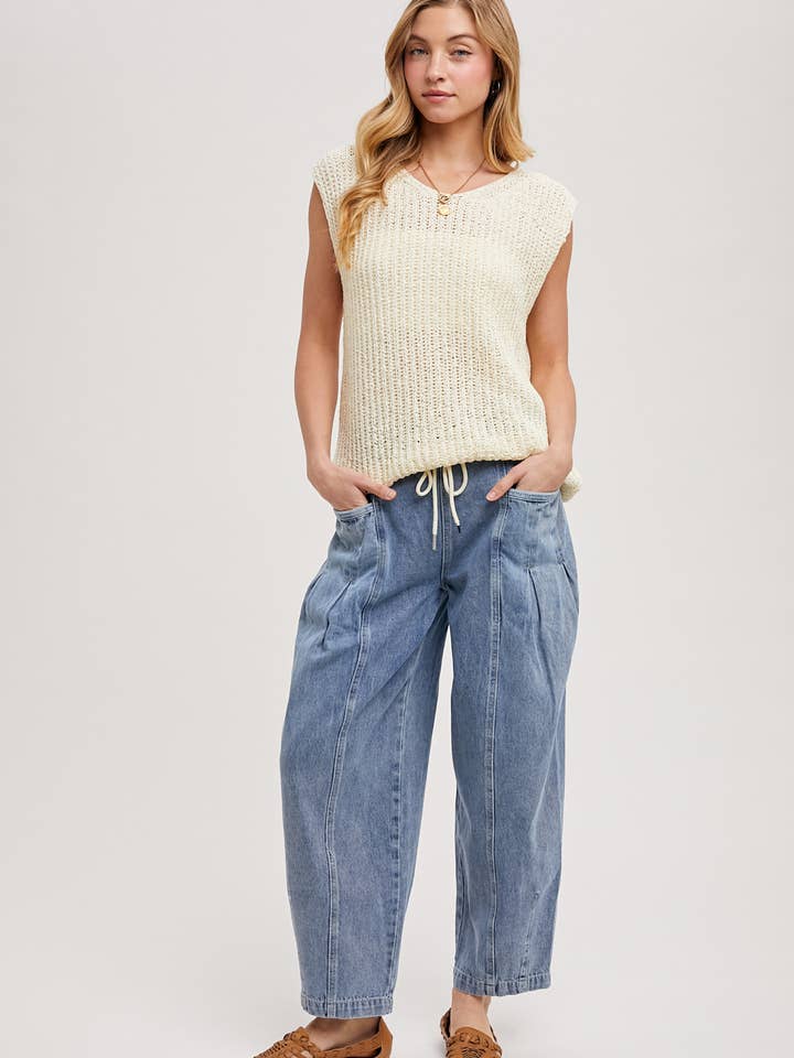 Bluivy - Wholesale Jeans - Women's - DENIM BARREL LOW-RISE CORDE DRAWSTRING PULL-ON JEANS8